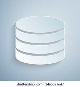Paper cut Database icon isolated on grey background. Network databases, disc with progress bar. Backup concept. Paper art style. Vector Illustration