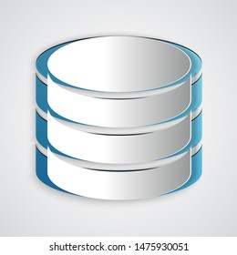 Paper cut Database icon isolated on grey background. Network databases, disc with progress bar. Backup concept. Paper art style. Vector Illustration