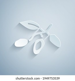 Paper cut Date fruit icon isolated on grey background. Paper art style. Vector