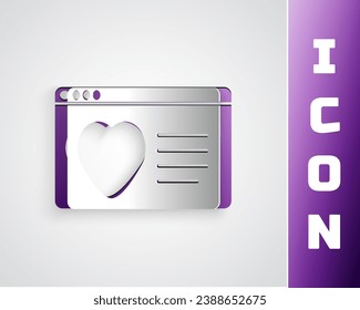Paper cut Dating app online laptop concept icon isolated on grey background. Female male profile flat design. Couple match for relationship. Paper art style. Vector