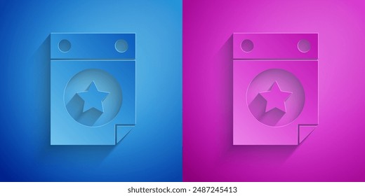 Paper cut Day calendar with date July 4 icon isolated on blue and purple background. USA Independence Day. 4th of July. Paper art style. Vector