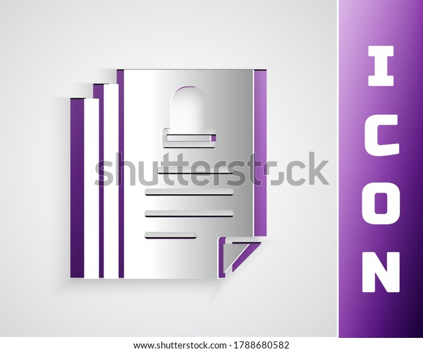 Paper cut Death certificate icon isolated\
on grey background. Paper art style.\
Vector