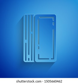 Paper cut Deck of playing cards icon isolated on blue background. Casino gambling. Paper art style. Vector Illustration