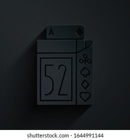 Paper cut Deck of playing cards icon isolated on black background. Casino gambling. Paper art style. Vector Illustration