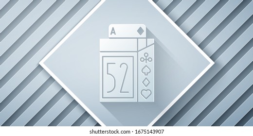 Paper cut Deck of playing cards icon isolated on grey background. Casino gambling. Paper art style. Vector Illustration