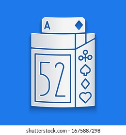 Cubierta cortada en papel de icono de cartas de juego aislado en fondo azul. Juegos de casino. Estilo de arte de papel.  Ilustración vectorial
