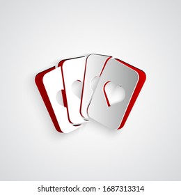 Paper cut Deck of playing cards icon isolated on grey background. Casino gambling. Paper art style. Vector Illustration