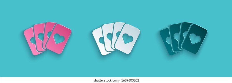 Paper cut Deck of playing cards icon isolated on blue background. Casino gambling. Paper art style. Vector Illustration