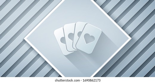 Paper cut Deck of playing cards icon isolated on grey background. Casino gambling. Paper art style. Vector Illustration
