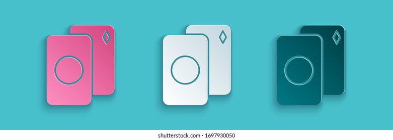 Paper cut Deck of playing cards icon isolated on blue background. Casino gambling. Paper art style. Vector Illustration