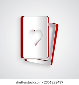 Paper cut Deck of playing cards icon isolated on grey background. Casino gambling. Paper art style. Vector
