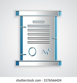 Paper cut Decree, paper, parchment, scroll icon icon isolated on grey background. Paper art style. Vector Illustration