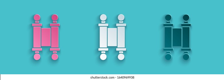 Paper cut Decree, paper, parchment, scroll icon icon isolated on blue background. Chinese scroll. Paper art style. Vector Illustration