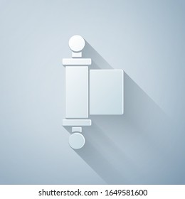 Paper cut Decree, paper, parchment, scroll icon icon isolated on grey background. Chinese scroll. Paper art style. Vector Illustration