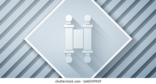 Paper cut Decree, paper, parchment, scroll icon icon isolated on grey background. Chinese scroll. Paper art style. Vector Illustration