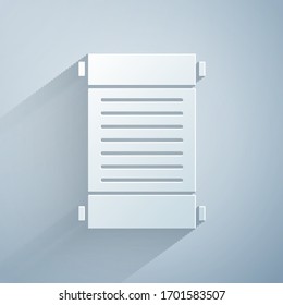 Icono de recorte de papel: Decreto, papel, pergamino, icono de desplazamiento aislado en fondo gris. Estilo de arte de papel. Ilustración vectorial