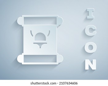 Paper cut Decree, paper, parchment, scroll icon icon isolated on grey background. Paper art style. Vector