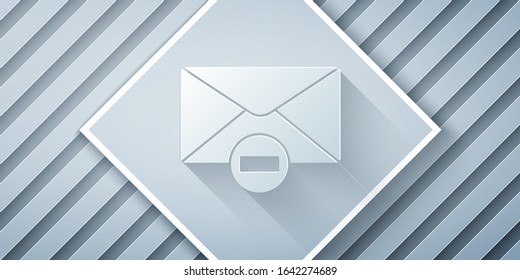Paper cut Delete envelope icon isolated on grey background. Delete or error letter. Cross on message. Rejected mail. Paper art style. Vector Illustration