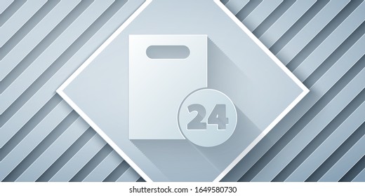 Paper cut Delivery with cardboard boxes icon isolated on grey background. Door to door delivery by courier. Paper art style. Vector Illustration