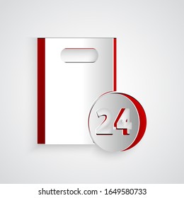 Paper cut Delivery with cardboard boxes icon isolated on grey background. Door to door delivery by courier. Paper art style. Vector Illustration