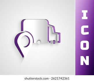 Paper cut Delivery tracking icon isolated on grey background. Parcel tracking. Paper art style. Vector