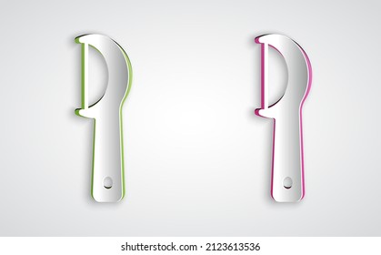 Paper cut Dental floss icon isolated on grey background. Paper art style. Vector