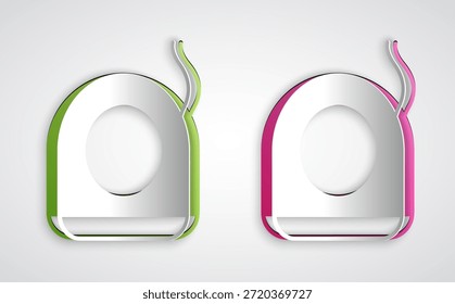 Papierschnitt Zahnseide-Symbol einzeln auf grauem Hintergrund. Papierkunststil. Vektorgrafik