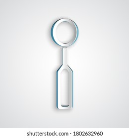 Paper cut Dental inspection mirror icon isolated on grey background. Tool dental checkup. Paper art style. Vector.