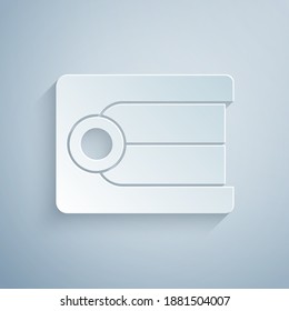Paper cut Dentures model icon isolated on grey background. Dental concept. Paper art style. Vector.