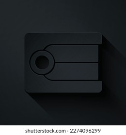 Recorte de papel Icono del modelo Dentures aislado en fondo negro. Concepto dental. Estilo de arte de papel. Vector