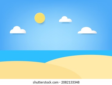 Paper cut design of beach with sea and sky. 100% vector for digital scene.