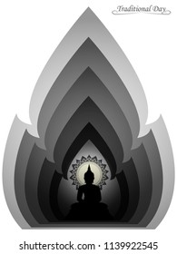 Paper Cut Design Buddha statue black color of thai tradition on white background ,greeting card,illustration vector eps10.