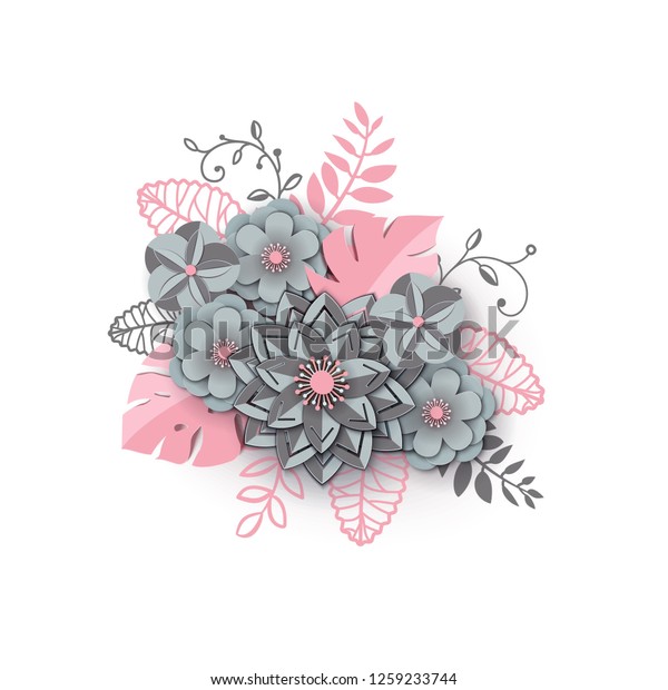 Paper Cut Design Flower Composition Beautiful Stock Vector