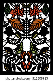 Paper cut design for greeting card. Leaves in color and berries silhouette