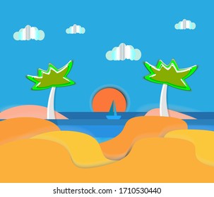 Paper cut design landscape view background
