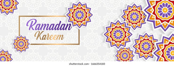 Paper Cut Design Ramadan Kareem Mubarak Greeting Card or banner. Happy & Holy Ramadan. Month of fasting for Muslims. ramadhan kareem typography with mosque, 3d design.