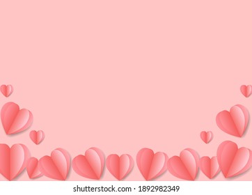 diseño de corte de papel en forma de corazones volando sobre fondo rosado.Símbolos vectores del amor por el concepto de tarjeta de saludo de día de Happy valentine.
