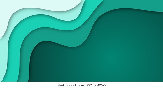paper cut design wave green color. vector abstract background. layout blank use for text message presentations. green tone color wallpaper.