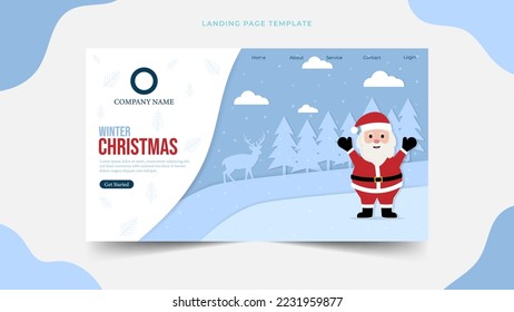 paper cut design for winter Christmas with santa claus Landing page template,simple web page design concept layout for website backgrounds