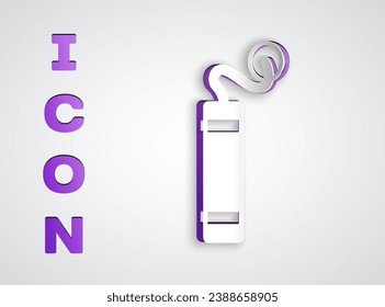 Paper cut Detonate dynamite bomb stick icon isolated on grey background. Time bomb - explosion danger concept. Paper art style. Vector