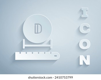 Paper cut Diameter icon isolated on grey background. Paper art style. Vector