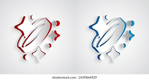 Icono de anillo de compromiso de diamante cortado en papel aislado sobre fondo gris. Estilo de arte de papel. Vector