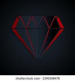 Paper cut Diamond icon isolated on black background. Jewelry symbol. Gem stone. Paper art style. Vector Illustration
