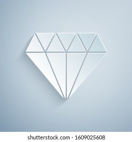 Paper cut Diamond icon isolated on grey background. Jewelry symbol. Gem stone. Paper art style. Vector Illustration