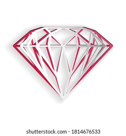 Paper cut Diamond icon isolated on white background. Jewelry symbol. Gem stone. Paper art style. Vector.