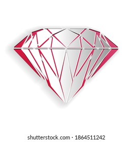 Paper cut Diamond icon isolated on white background. Jewelry symbol. Gem stone. Paper art style. Vector.