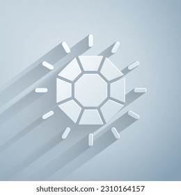 Paper cut Diamond icon isolated on grey background. Jewelry symbol. Gem stone. Paper art style. Vector