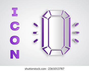 Paper cut Diamond icon isolated on grey background. Jewelry symbol. Gem stone. Paper art style. Vector
