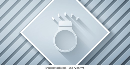 Paper cut Diamond ring icon isolated on grey background. Paper art style. Vector