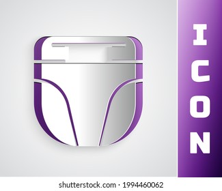 Paper cut Diaper for dog icon isolated on grey background. Pet hygiene accessory. Paper art style. Vector